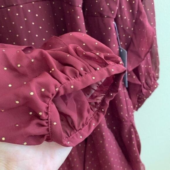 Cooper St Chiffon Dress Sz 22 Texture Dot & Ruffle Red White Asymmetrical - Picture 9 of 11